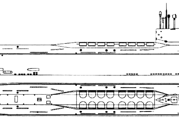 Подводная лодка СССР Project 667AU Nalim [Yankee-class SSBN Submarine] - чертежи, габариты, рисунки